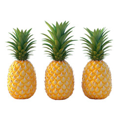 Three Fresh Pineapples Displayed Together on a White Background, Highlighting Their Vibrant Color and Texture on transparent background