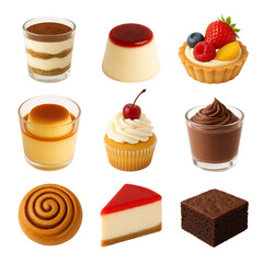 set of cakes, isolated white background