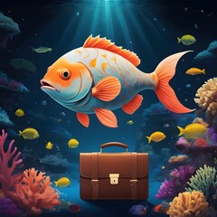 Fantasy Marine Composition – Vibrant Fish Among Coral and Unexpected Object