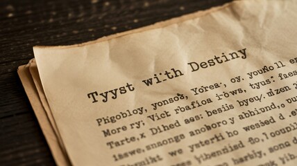 Close up of aged paper with typed text Tyyst with Destiny headline visible