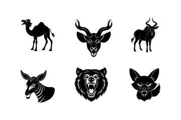 Angry Animal faces vector silhouette 