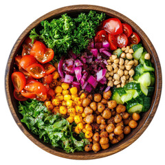 Colorful Chickpea Salad Bowl with Fresh Vegetables and Greens for a Healthy Meal on transparent background