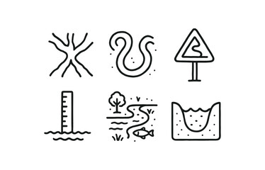 Fototapeta premium river delta diagram, river meander marker, river navigation sign, river flood gauge, river ecosystem chart, river cross-section
