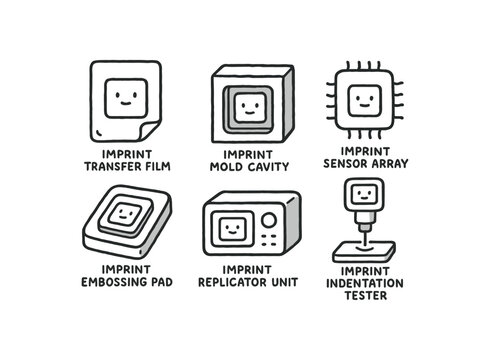 imprint transfer film, imprint mold cavity, imprint sensor array, imprint embossing pad, imprint replicator unit, imprint indentation tester