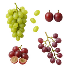 red and green grapes collection, isolated white background
