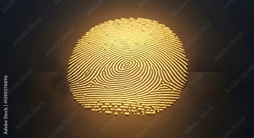 Poster illuminated golden fingerprint aunique and intricate design depicting the complexity of human identi