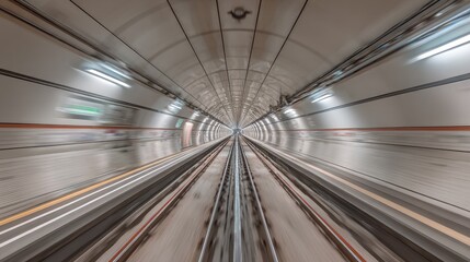 Fototapeta premium Inside a modern subway tunnel, motion blur.