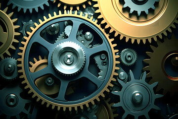 Intricate arrangement of metal gears showcasing engineering design and mechanical precision in a workshop setting