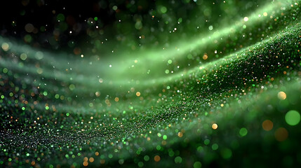 Abstract Green Glitter Wave Background