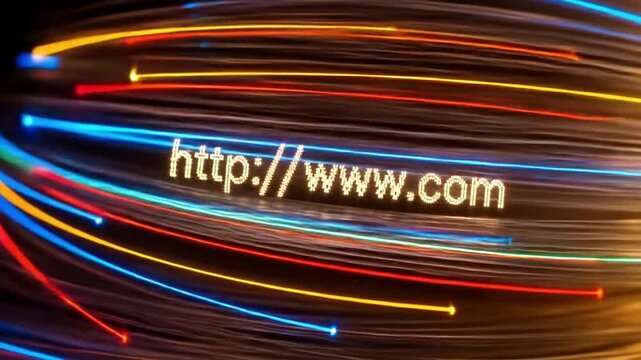 Digital Connection Glowing Text Amidst Fiber Optic Data Stream