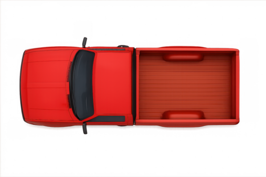 Red pickup truck top view isolated on transparent background, perfect for transportation and logistics projects