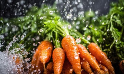 Fresh carrots with water splash