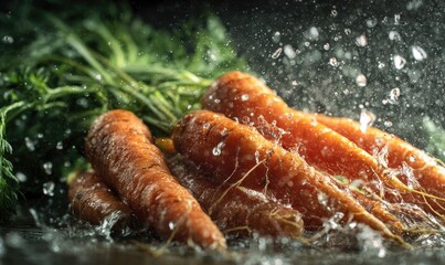 Fresh carrots in water splash