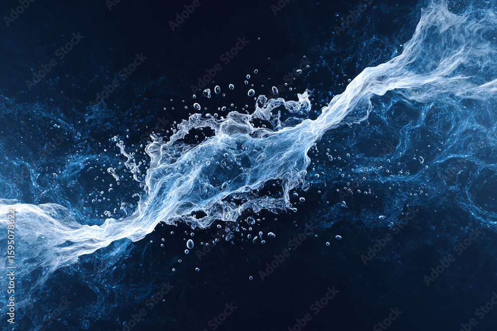 Poster abstract and dynamic water splash with a flowing design, highlighting the beauty and motion of fluid