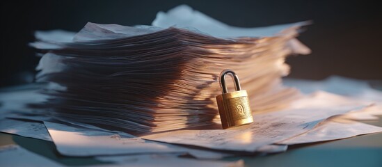 A stack of papers secured by a padlock