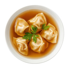 Delicious Dumplings in Savory Broth with Fresh Herbs, Perfect for Comfort Food Lovers on transparent background