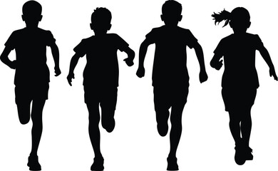 Front view children running silhouette vector