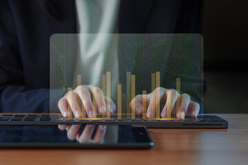 Project management tool concept. Businesspeople use laptops to manage work projects and update tasks with Gantt chart schedules to business plans and progress. Planning software.