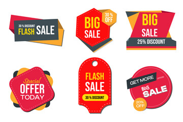 Set of Red Sale and Discount Black Friday Tags and Labels for Promotion and Marketing