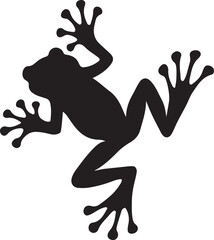 Silhouette of a frog jumping on water with a white background