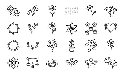 Elegant Flower Icon Collection Featuring Blossoms, Bouquets, Wreaths, Potted Plants, Petals, And Decorative Floral Elements In S (21)