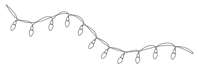 Festoon, garland with bulbs drawing with one editable continuous line. Festive, Christmas garland in simple linear style.