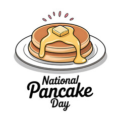 Stack of Pancakes with Butter and Syrup on Plate isolated on a transparent background