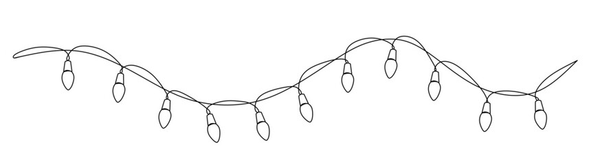 Festoon, garland with bulbs drawing with one editable continuous line. Festive, Christmas garland in simple linear style.
