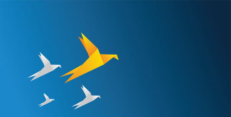 paper bird images with one different color depict leadership in teamwork