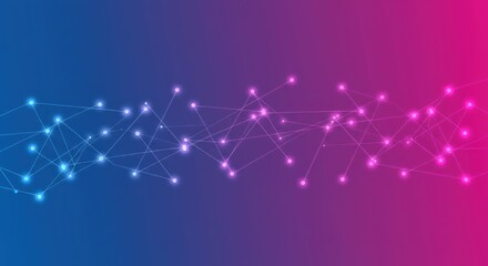 Digital Network Connection in Blue and Pink Gradient Background