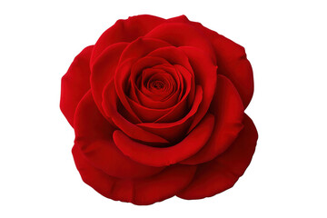 Vibrant red rose blossoming, transparent backdrop highlighting delicate petals, ideal for romantic design elements