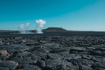 Fototapeta premium Steaming Fissures on a Volcanic Plain