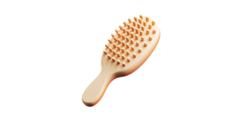 Wooden Hairbrush With Soft Bristles. Hair Care And Styling Tool Isolated On Transparent Background