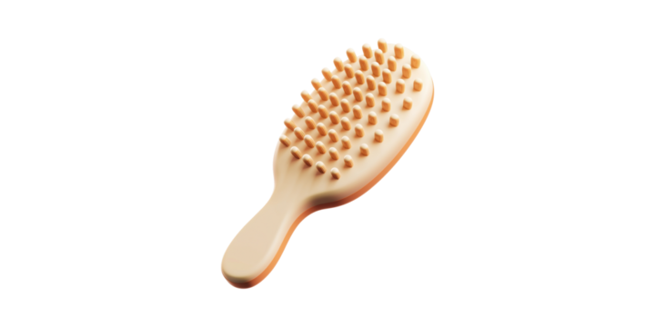 Wooden Hairbrush With Soft Bristles. Hair Care And Styling Tool Isolated On Transparent Background