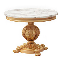 Ornate gold table with marble top isolated on transparent background