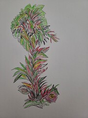 details of decoration. Drawing by ink and pens with drops of water