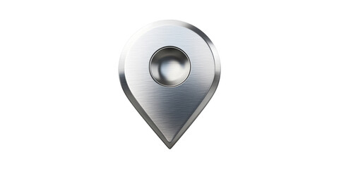 Metallic Location Pin Icon. Symbolizing Navigation And Gps Technology Isolated On Transparent Background