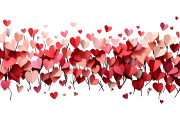 Valentine's Day or wedding mockup scene with paper hearts confetti, isolated on white background