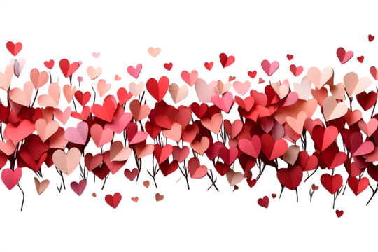 Valentine's Day or wedding mockup scene with paper hearts confetti, isolated on white background