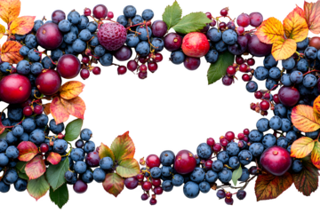 Various fresh forest berries isolated on white background, top view, berry border frame, flat lay