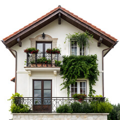 House with balcony and planter isolated on transparent background  