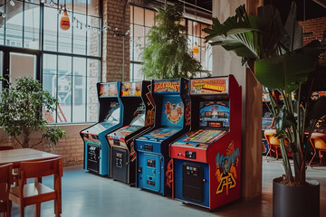 Retro arcade games in a vintage style game room