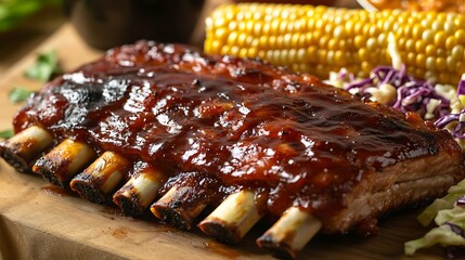 Grilled BBQ Ribs with Corn on the Cob and Coleslaw