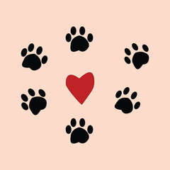 Heart surrounded by paw prints