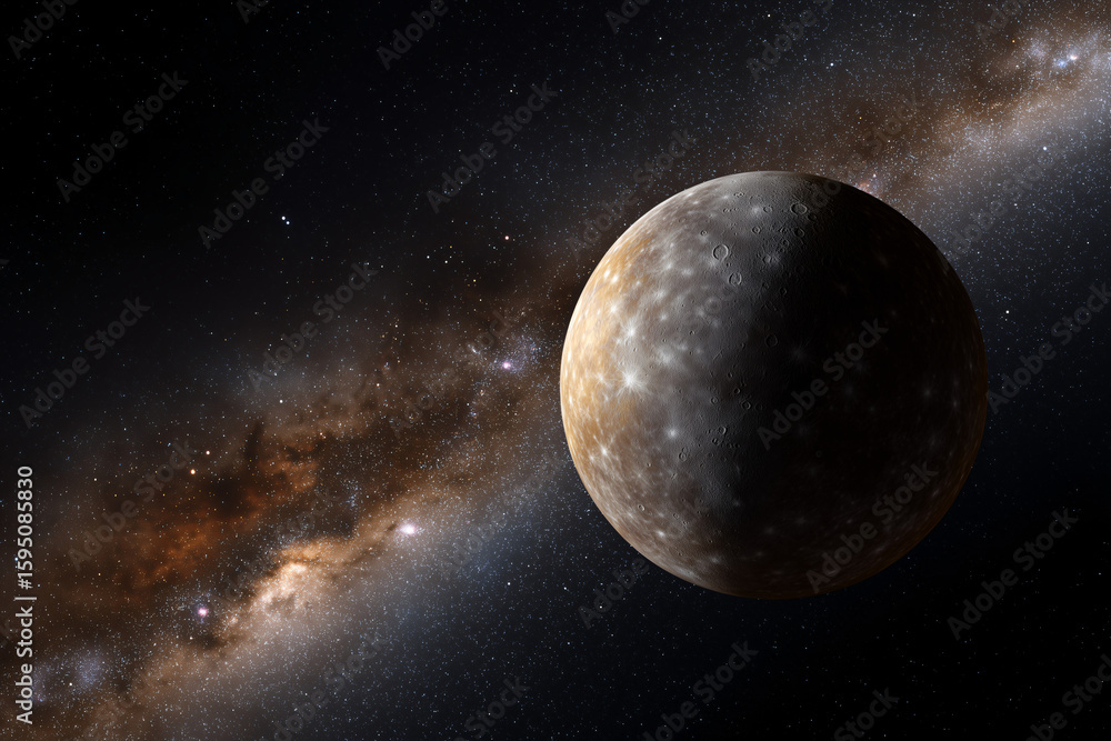 Poster a captivating celestial view of a solitary planet in the vastness of space, set against a backdrop o