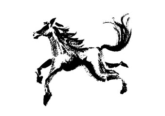 年賀状 デザイン用　走る馬の手書き和風筆イラスト