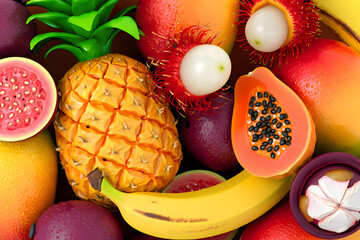 Assortment colorful tropical fruits