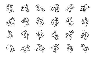 Elegant Flower Icon Collection Featuring Blossoms, Bouquets, Wreaths, Potted Plants, Petals, and Decorative Floral Elements in Silhouettes Style on White Background

