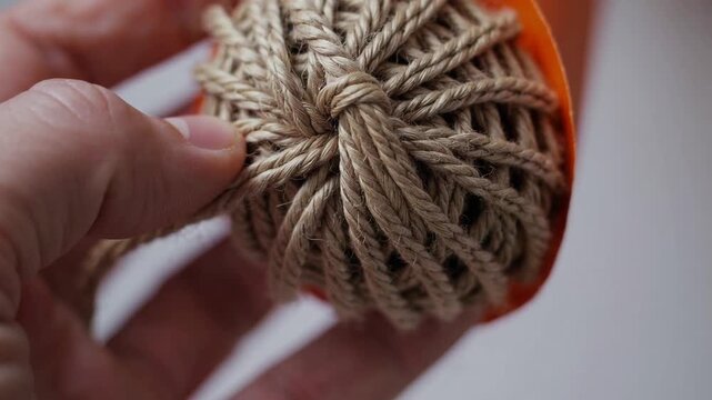 Handmade Natural Fiber Knot Tied on Orange Paper Tube