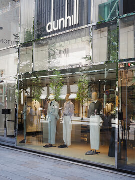 TOKYO, JAPAN - July 19, 2025: Front of a Dunhill store in Tokyo's Ginza area.